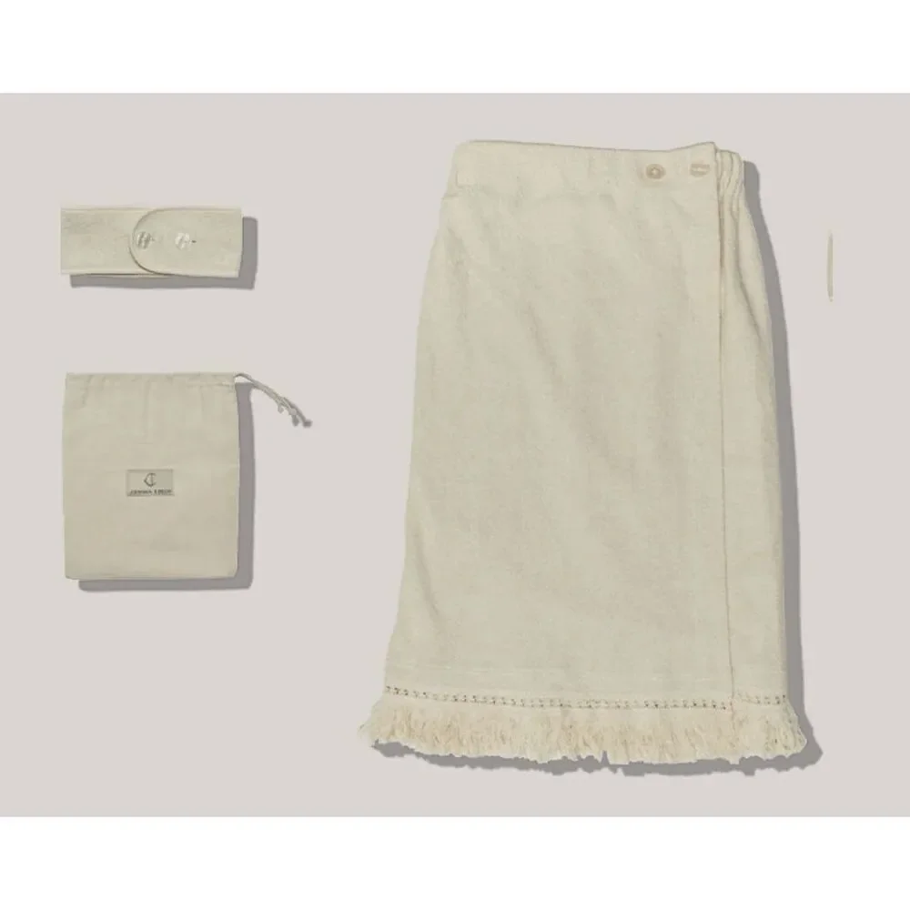 $450 Joanna Czech Women's Ivory Limited Edition Japanese Terry Bath Wrap Set OS